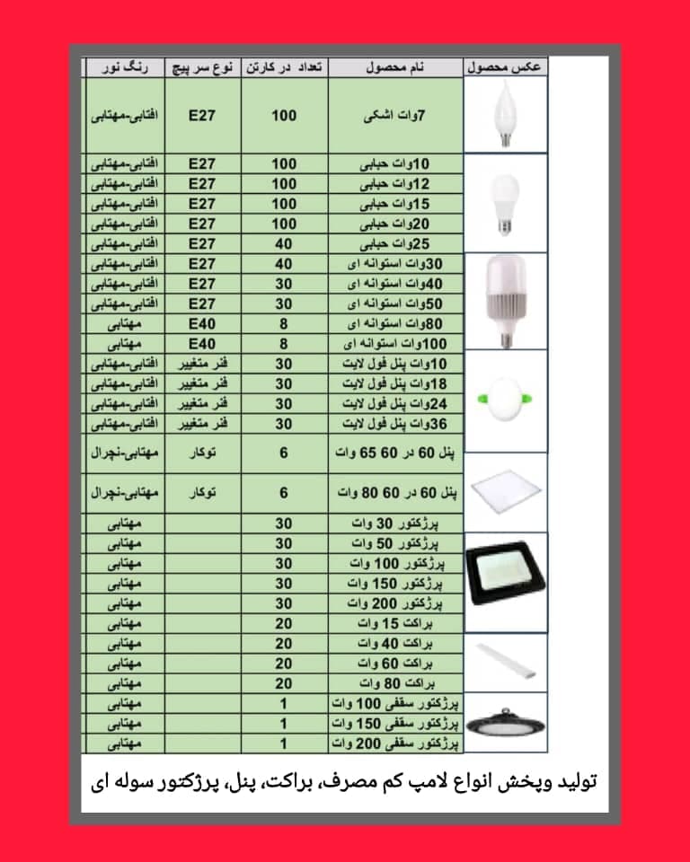 تولید و پخش عمده لامپ کم مصرف نورافروز اصفهان
